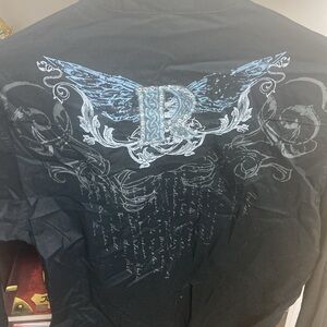 Y2K Roar Black Long Sleeve Button Down Shirt with Eagle Design